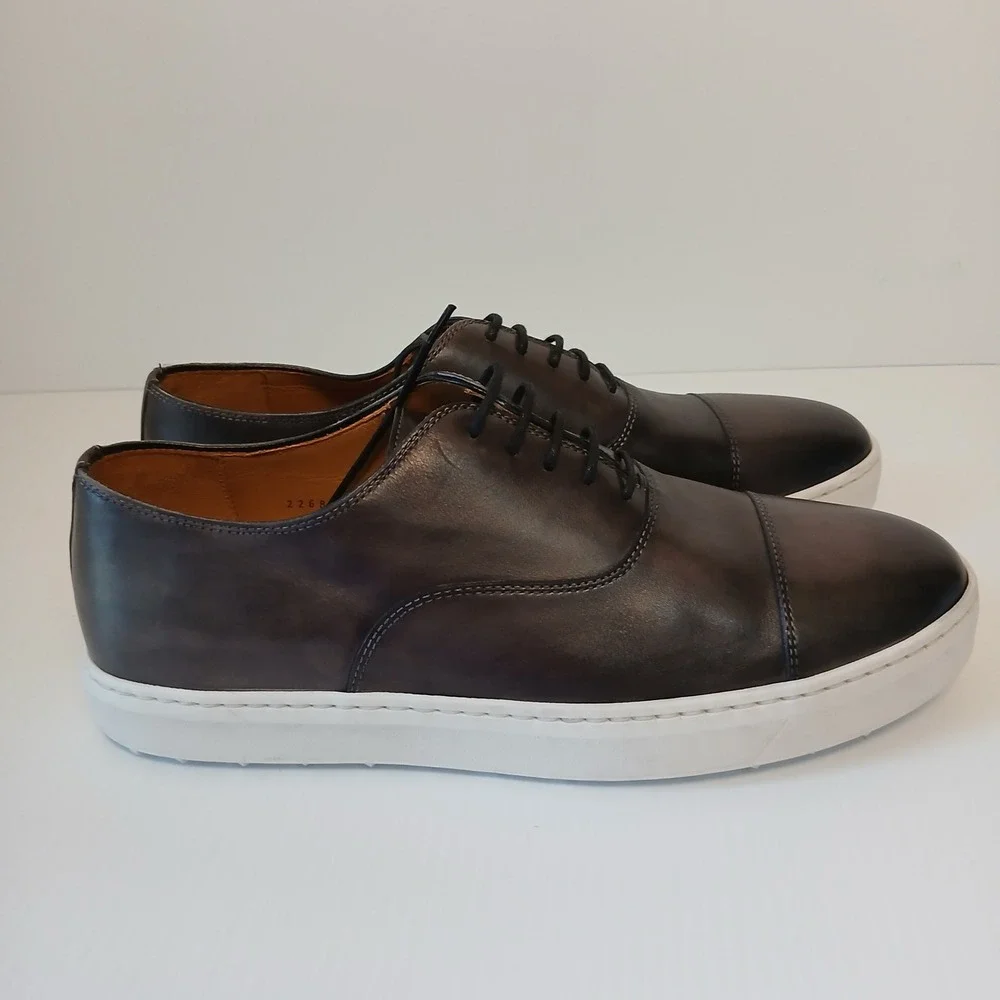 Magnanni Mens 22684 Leather Cap Toe Oxford Sneaker Burnished Grey Size 7 M NEW